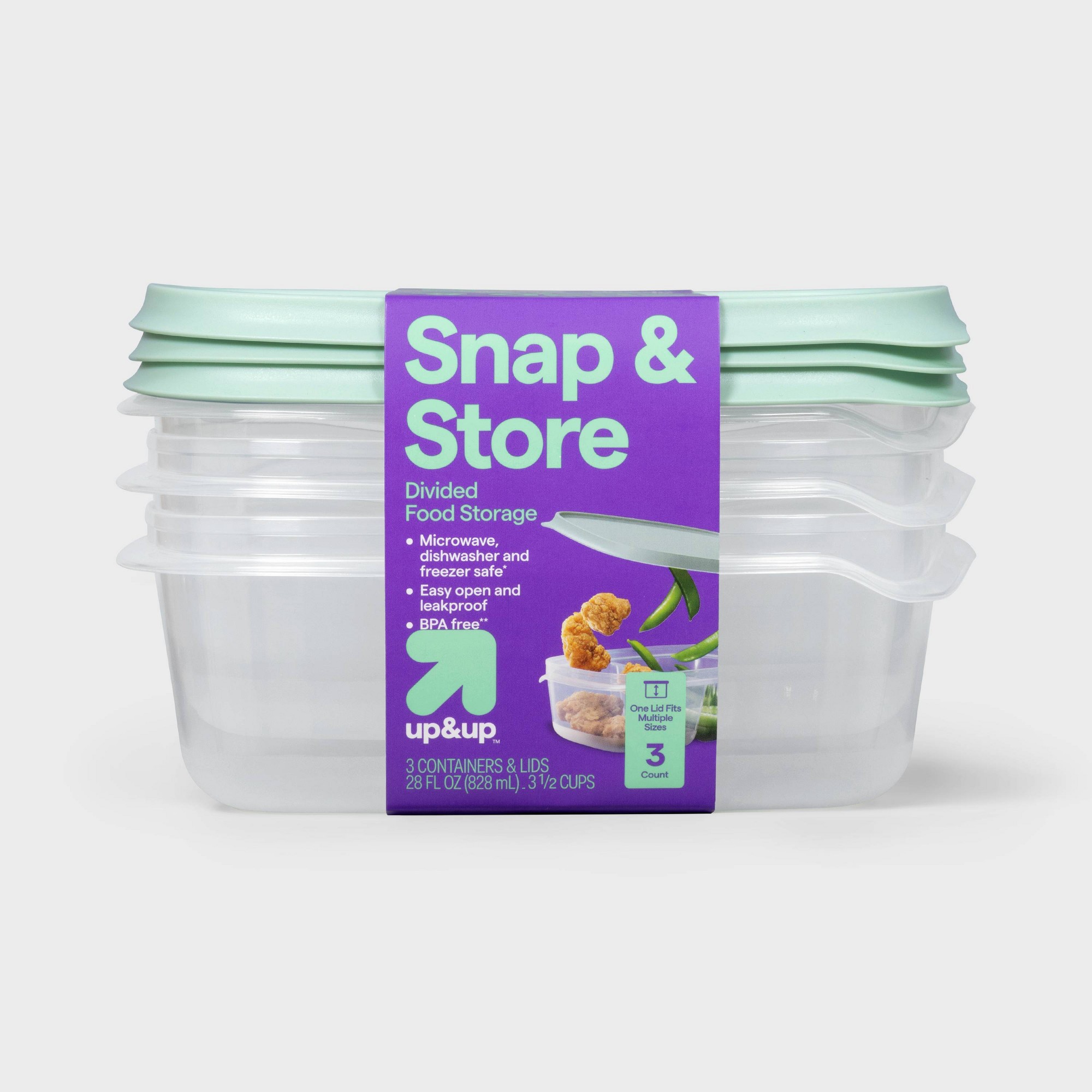 Meal Prep Lunch - 3-teilige durchsichtige Kunststoff-Lebensmittelbehälter mit Schnappverschlüssen für