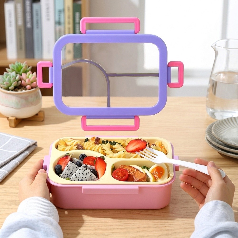 Meal Prep Lunch - Edelstahl-Bento-Box mit 3 Fächern, auslaufsicherer Lunchbehälter