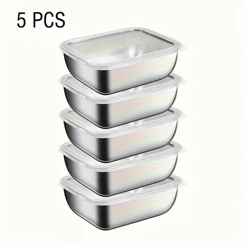 Meal Prep Ideas - 5-teiliges Edelstahl-Lebensmittelbehälter-Set, Stapelbare Meal-Prep-Boxen für Kühlschrank,
