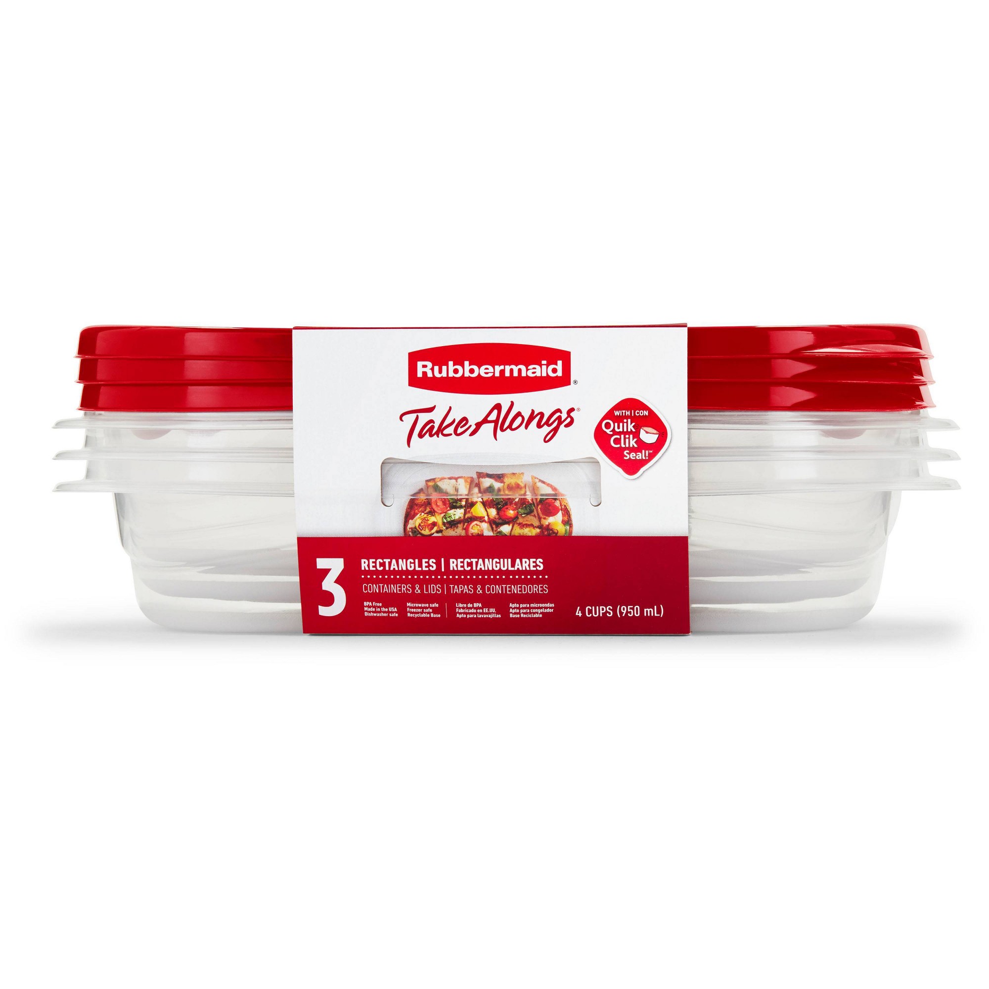 Meal Prep Lunch - 3 Stück rote rechteckige Lebensmittelbehälter mit