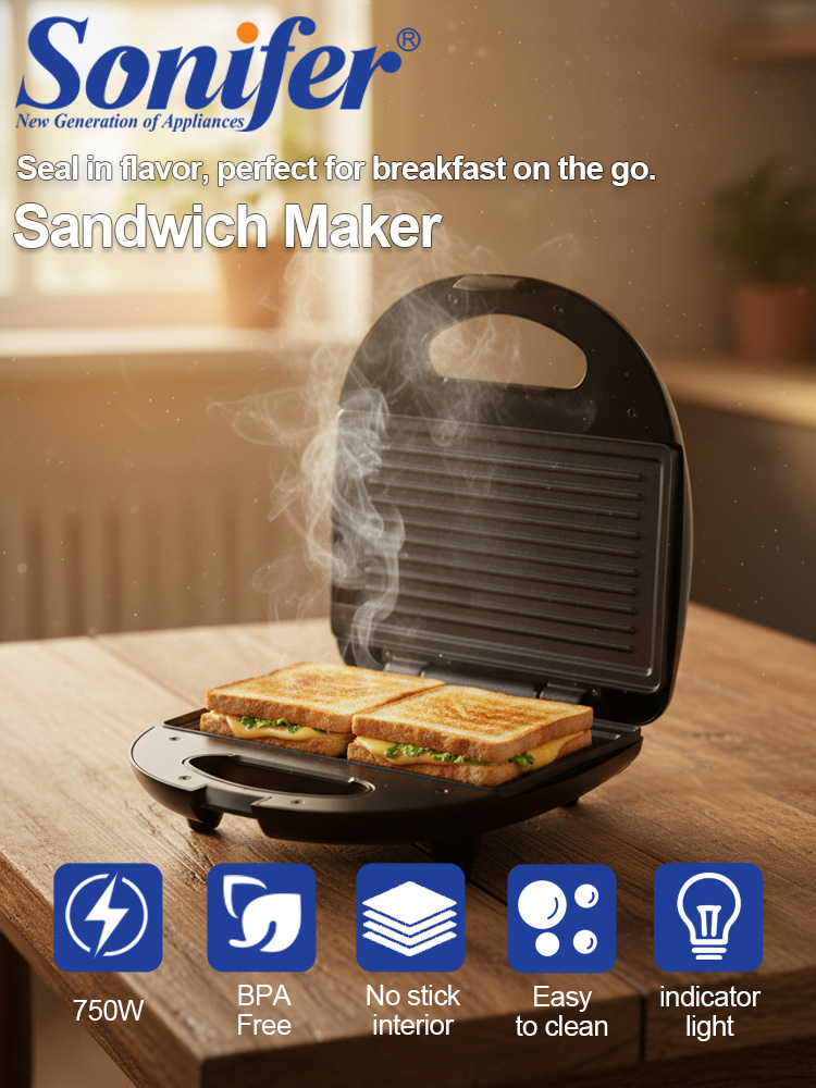 Breakfast Sandwich Press - Sandwichmaker Sonifer SF-6173 750W Antihaft-Panini-Presse Elektrischer