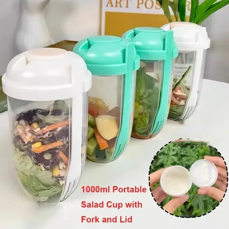 Meal Prep Yogurt Containers - Tragbare Salatschüssel mit Deckel und Gabel,