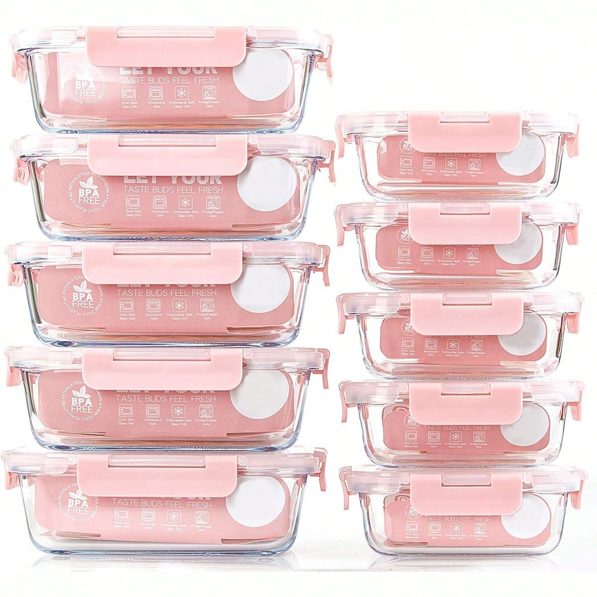 Meal Prep Lunch - 10er-Pack Glas-Mahlzeitbehälter, Lebensmittelbehälter mit luftdichten Deckeln,