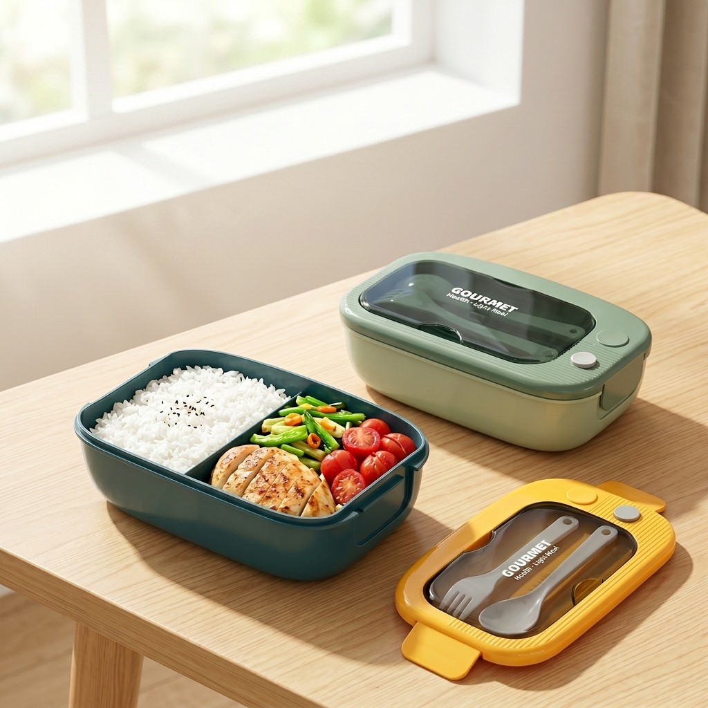 Meal Prep Lunch - Mikrowellengeeignete Plastik-Bento-Box mit 2 Fächern, Auslaufsichere