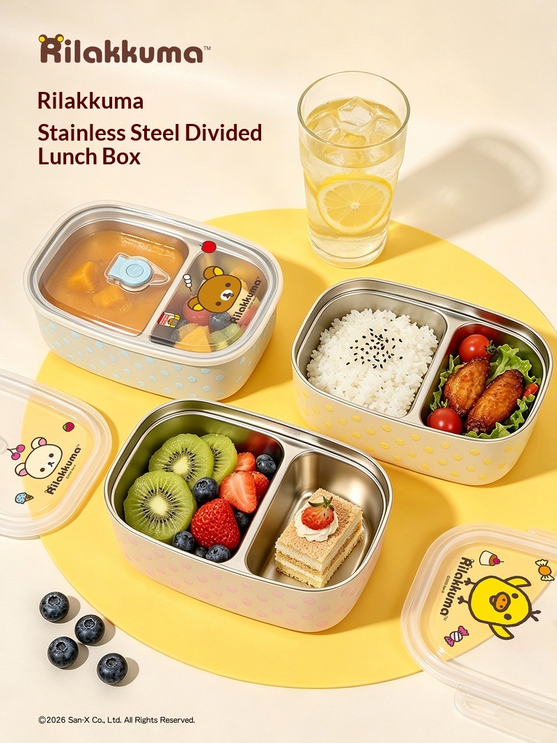 Meal Prep Lunch - Rilakkuma Edelstahl-Bento-Box, geteilter, auslaufsicherer Lunchbehälter, tragbar