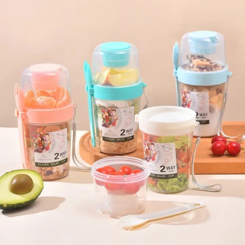 Meal Prep Yogurt Containers - Tragbare Salat Tasse Doppel Haferflocken Tasse
