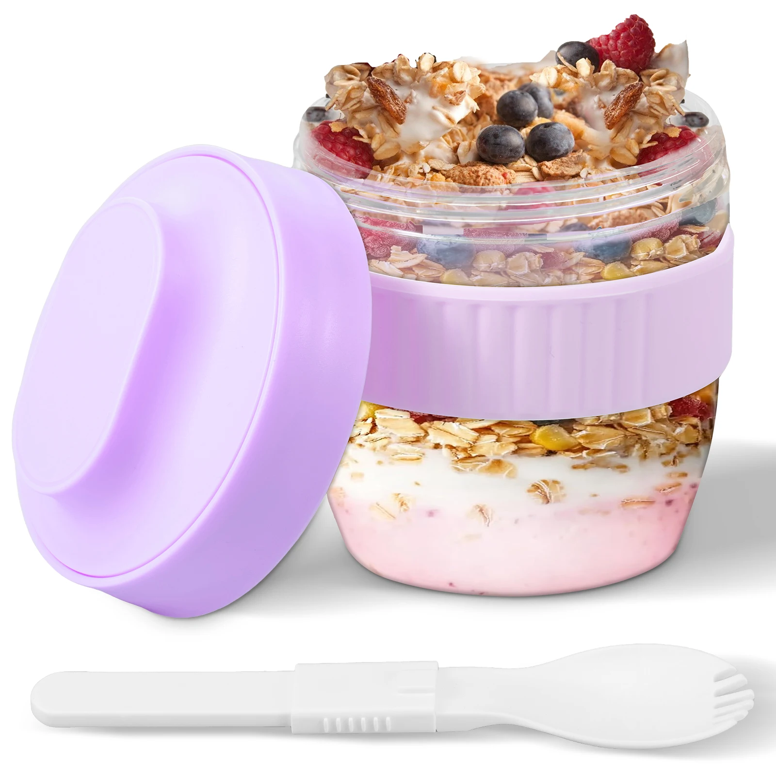 Meal Prep Yogurt Containers - Doppelschichtiger Overnight-Oats-Behälter mit Deckel und Löffel,