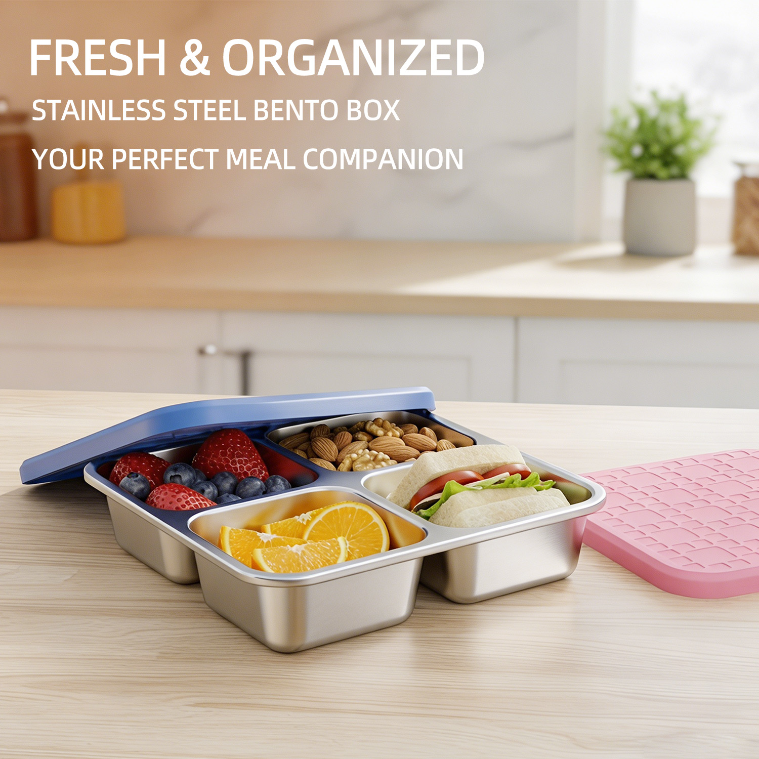 Meal Prep Lunch - 304 Edelstahl-Lunchbox mit 4 Fächern und
